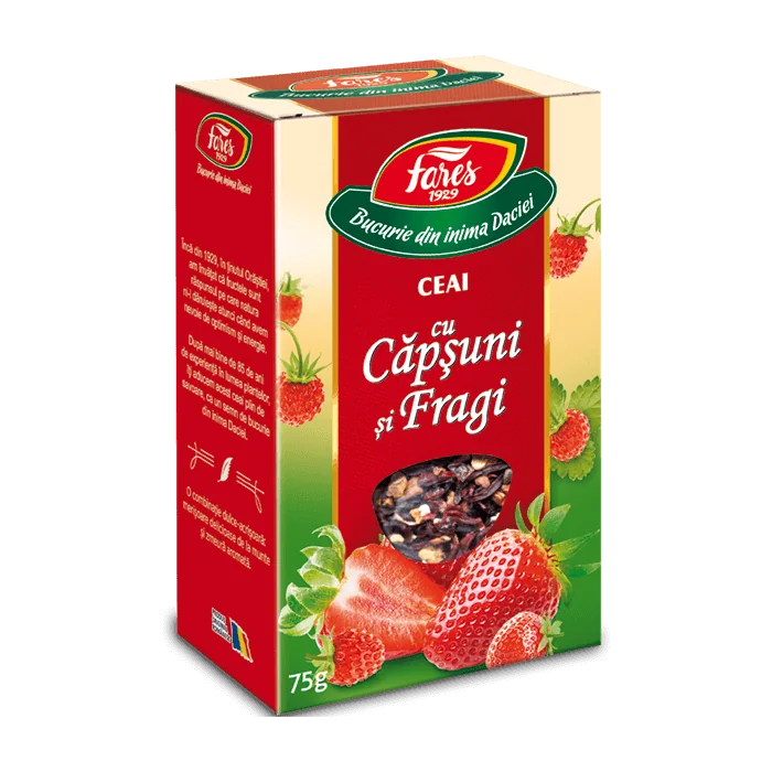 Ceai cu capsuni si fragi, 75g, Fares
