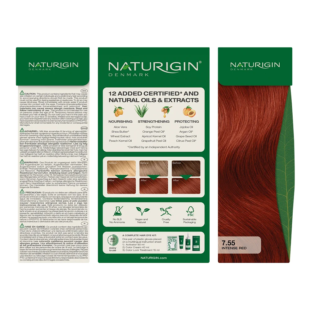 Vopsea de par Medium Intense Red 7.55, 115ml, Naturigin
