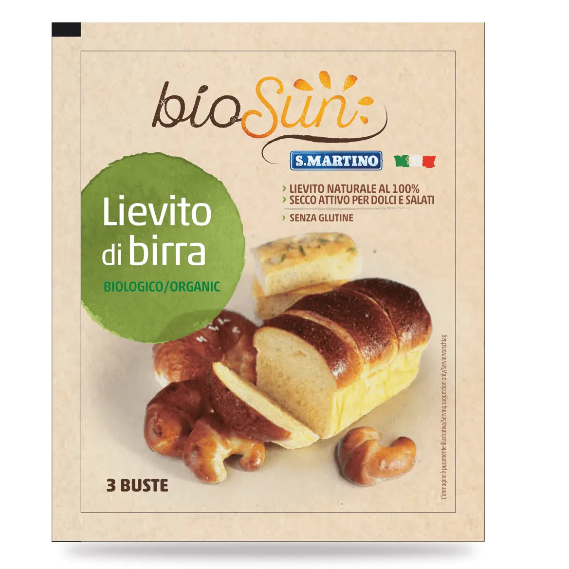 Drojdie uscata activa de bere pentru aluaturi dulci si sarate fara gluten eco Biosun, 27g, S.Martino