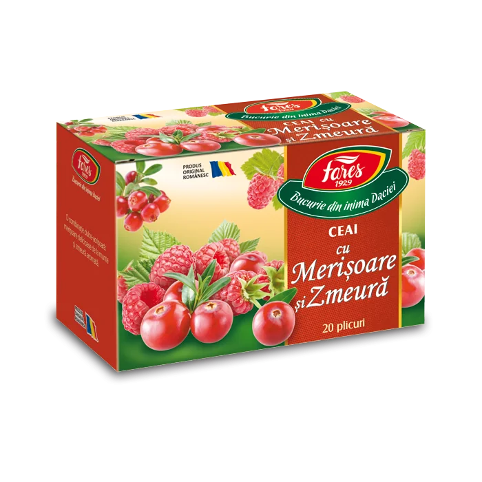 Ceai cu merisoare si zmeura Aromfruct, 20 plicuri, Fares