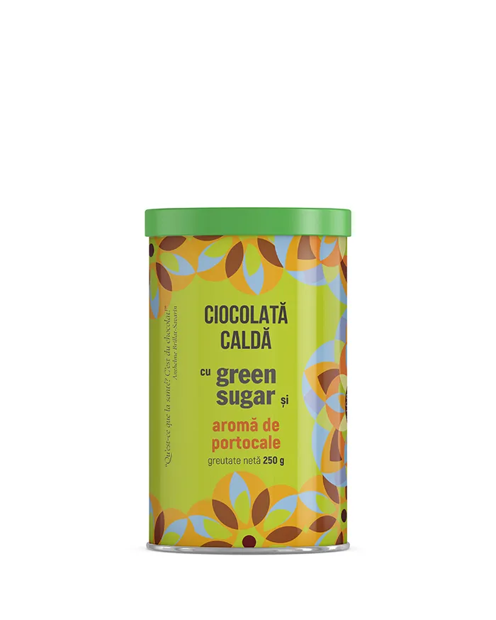 Ciocolata calda cu green sugar si aroma de portocale, 250g, Laboratoarele Remedia