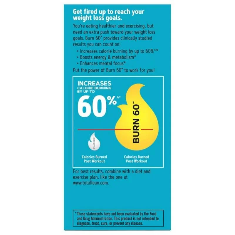 Formula termogenica pentru stimularea metabolismului Total Lean Burn 60, 60 tablete, GNC 
