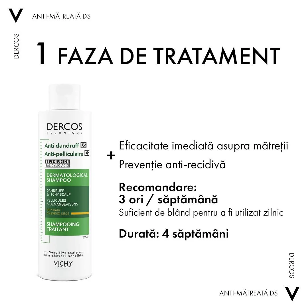 Sampon anti-matreata pentru par uscat Dercos, 200ml, Vichy