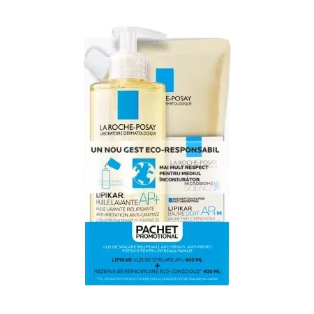 Pachet Ulei de spalate Lipikar Huile Lavante AP+ 400ml + Rezerva Lipikar Huile Lavante 400ml + Lipikar baume Light AP+M 15ml, La Roche-Posay 