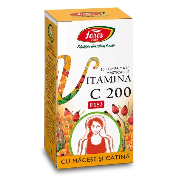 Vitamina C 200mg cu macese si catina, 60 comprimate, Fares
