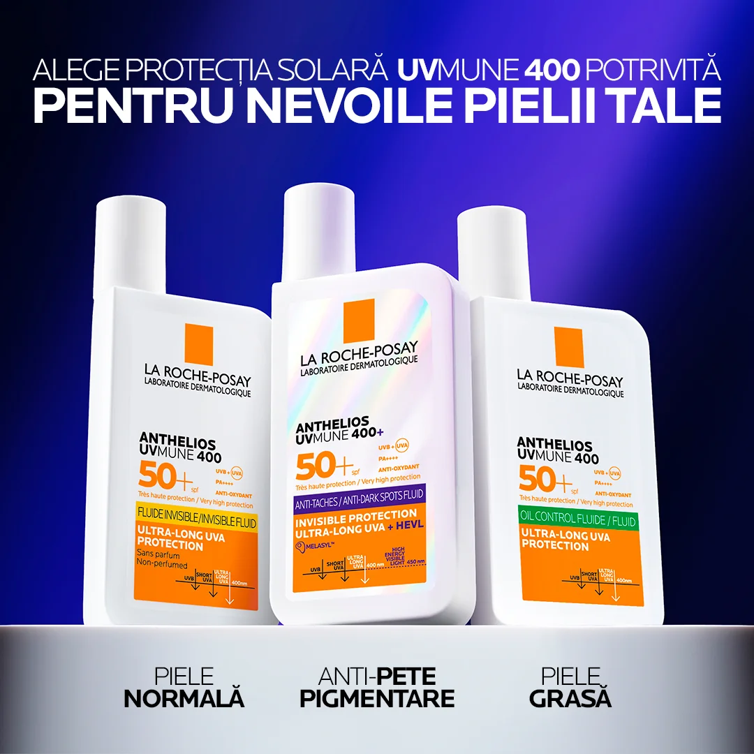 Fluid oil control cu protectie solara SPF 50+ textura ultra-fluida pentru ten mixt-gras Anthelios UV-Mune 400, 50ml, La Roche-Posay