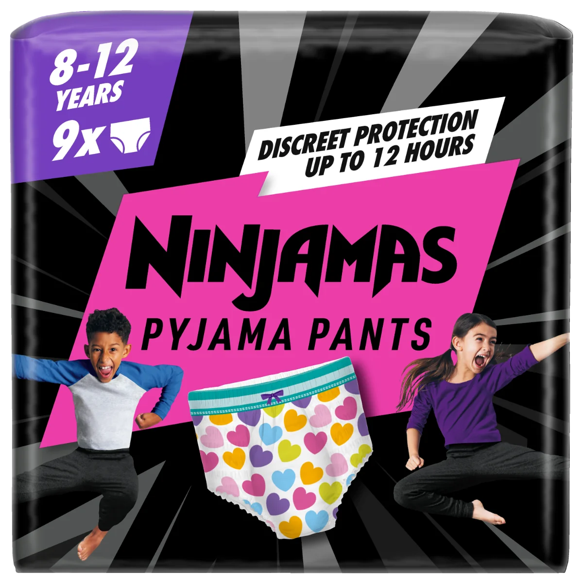 Scutece-chilotel de noapte pentru fetite 8-12 ani 27-43kg, 9 bucati, Ninjamas