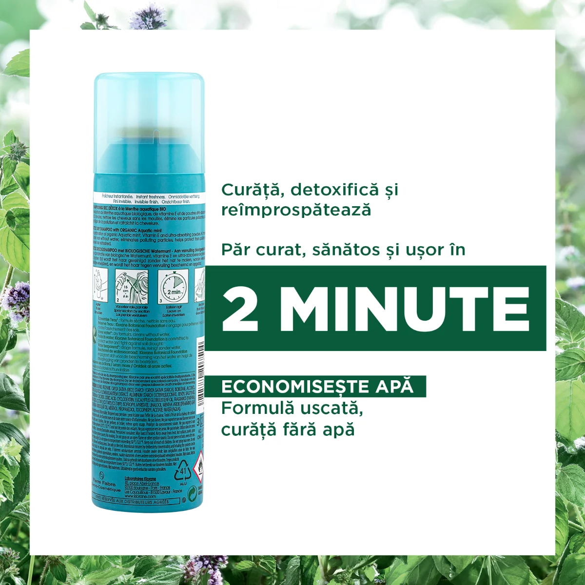 Sampon uscat cu menta, 150ml, Klorane
