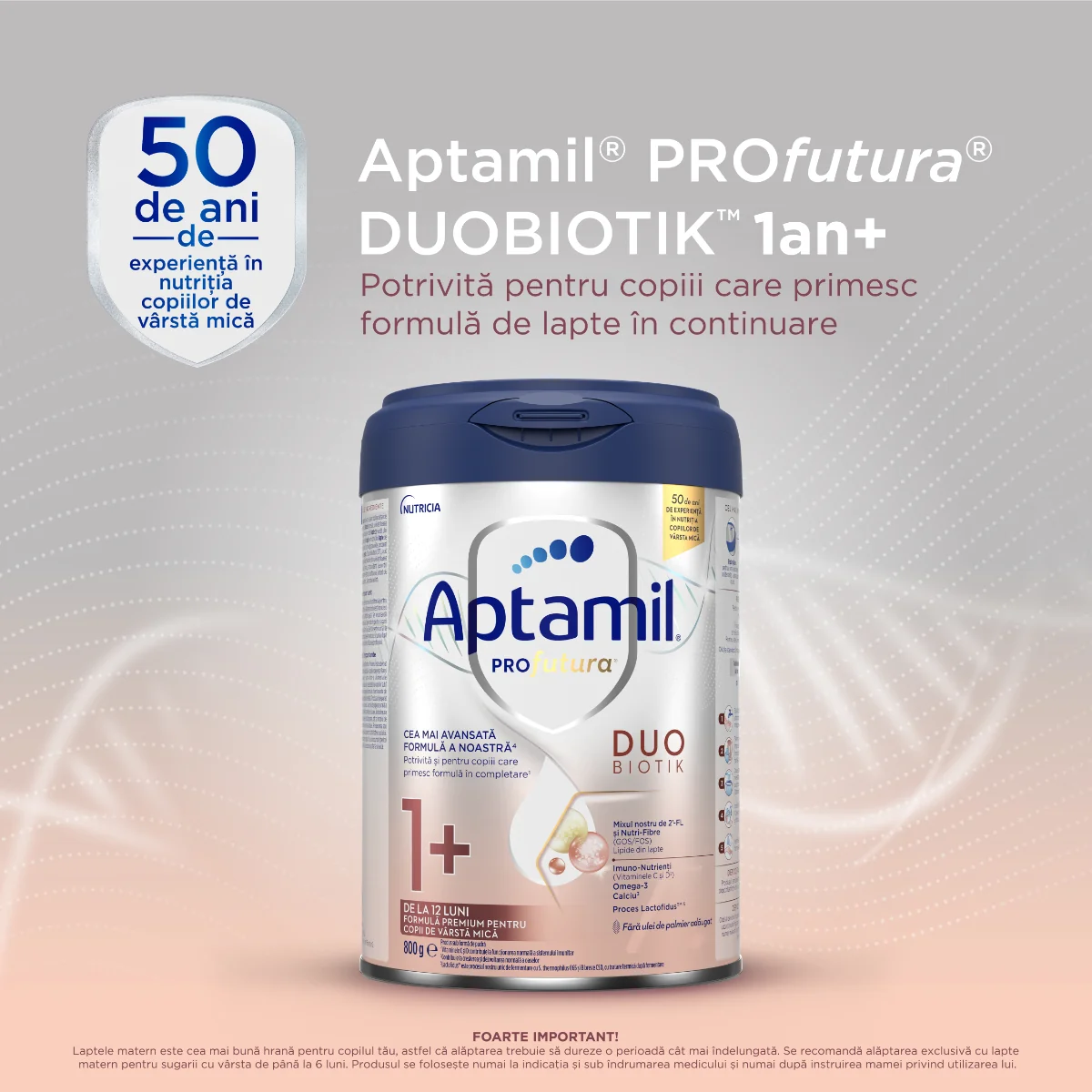 Formula premium pentru copii de 1-2 ani PRO Futura DUO-BIOTIK 1+, 800g, Aptamil