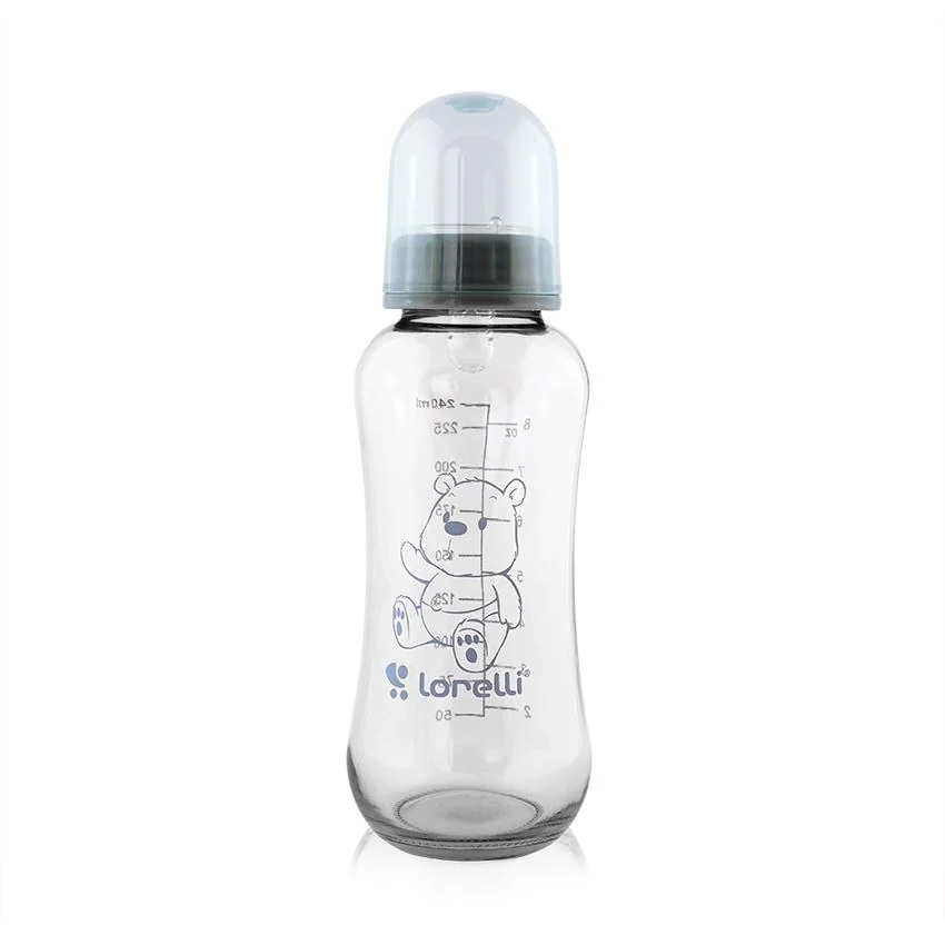 Biberon din sticla cu capac Moonlight Blue, 240ml, Lorelli