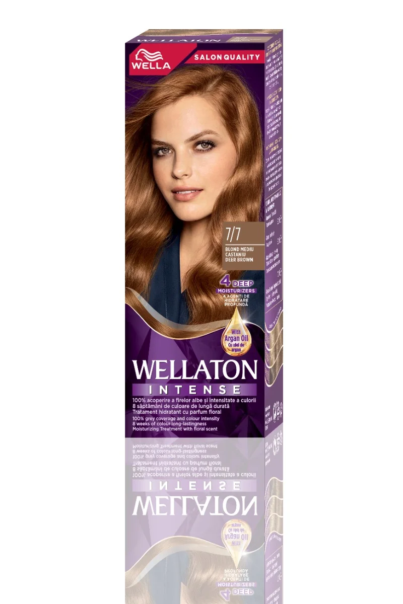 Vopsea de par permanenta Blond Mediu Castaniu 7.7 Wellaton, 110ml, Wella