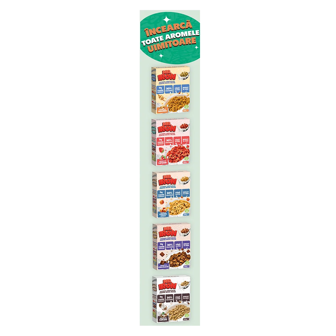 Cereale cu 30% proteina fara zahar low-carb gluten free si vegane Scortisoara, 250g, Mr. Iron