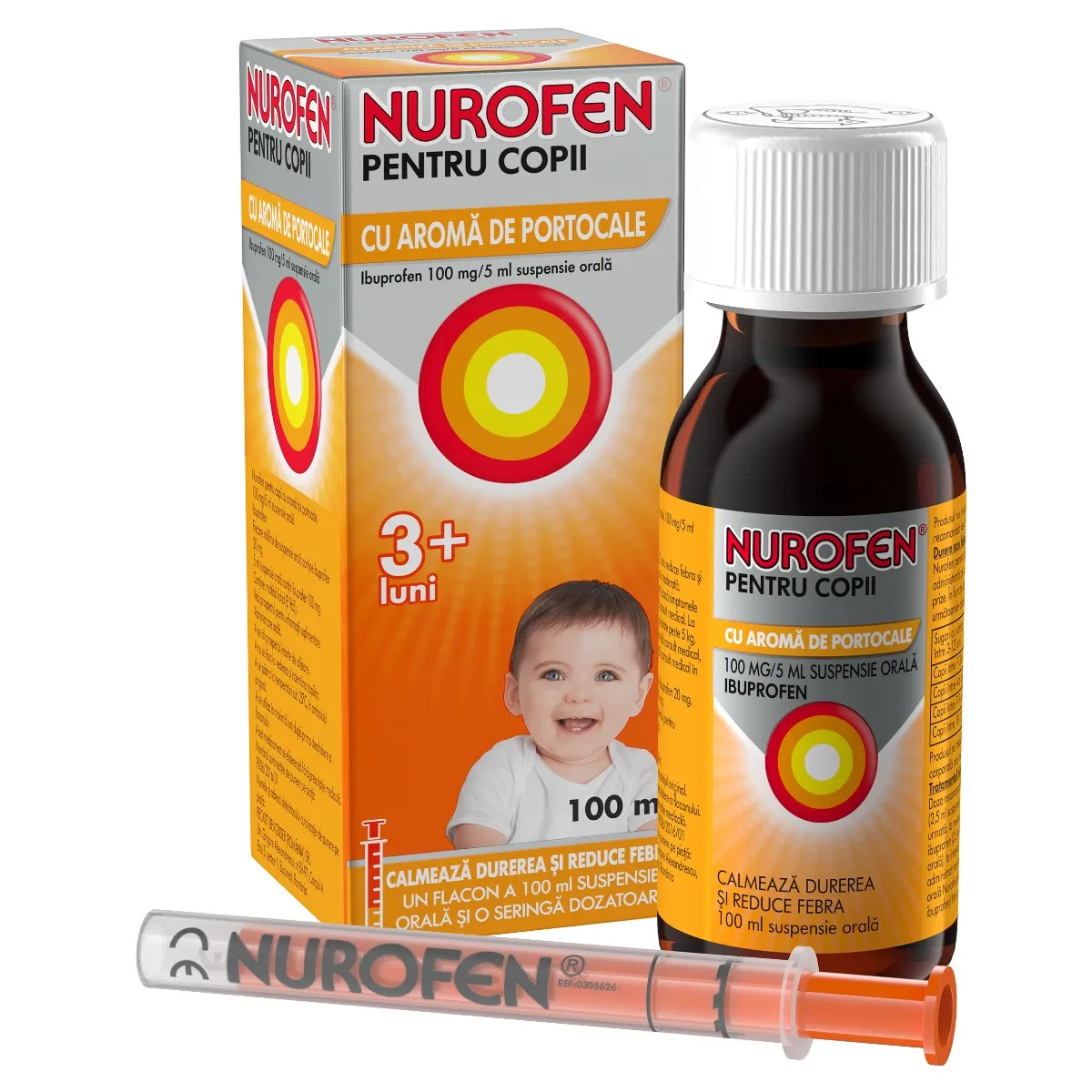 Nurofen pentru copii cu aroma de portocale 100 mg/5 ml, 100ml, Reckitt Benckiser