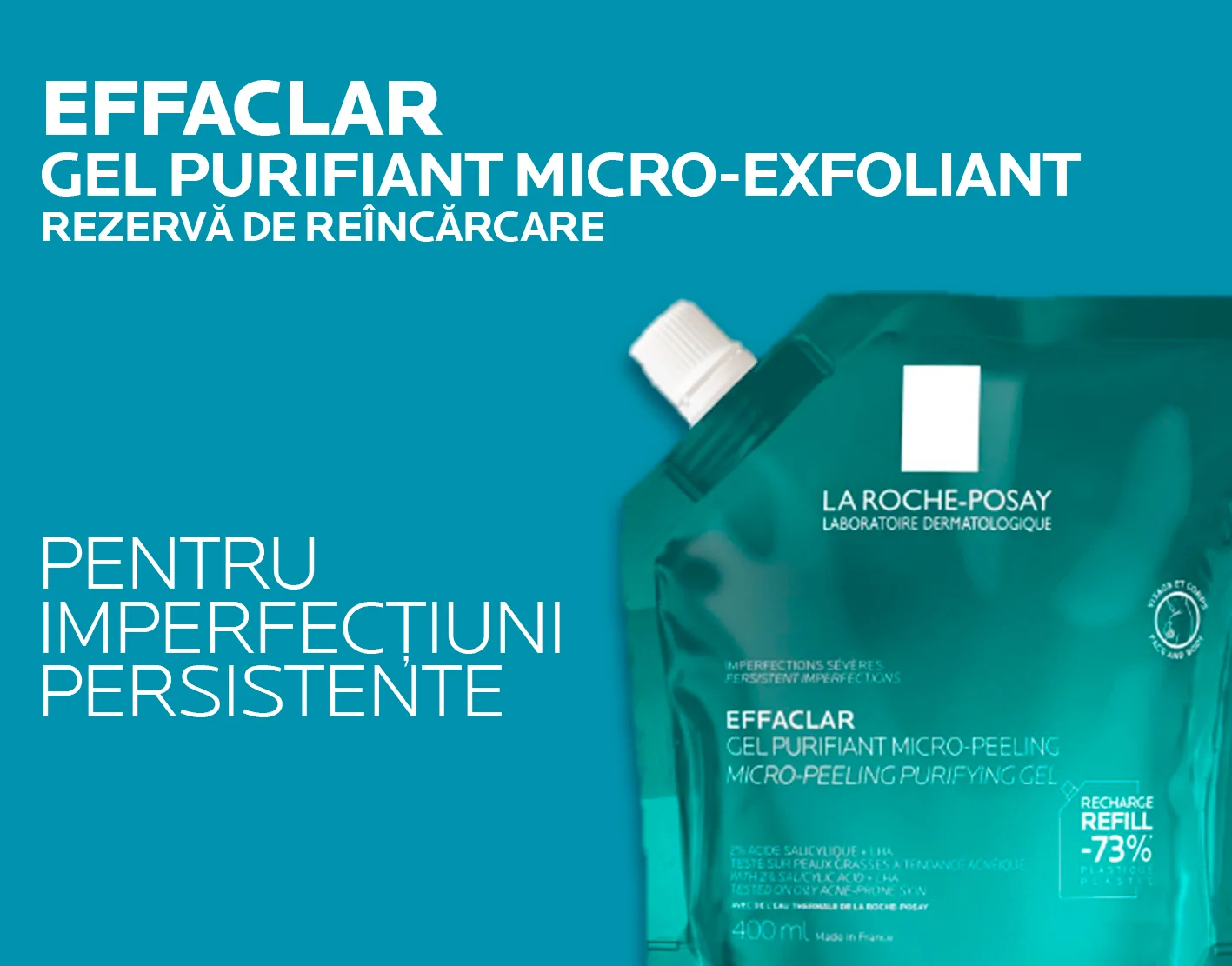 Rezerva de reincarcare Gel Purifiant Micro-Exfoliant Effaclar, 400ml, La Roche-Posay