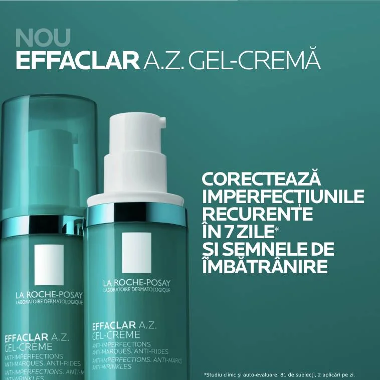Gel-crema cu o textura usoara si o eficacitate dubla asupra imperfectiunilor si semnelor de imbatranire Effaclar A.Z., 40ml, La Roche-Posay