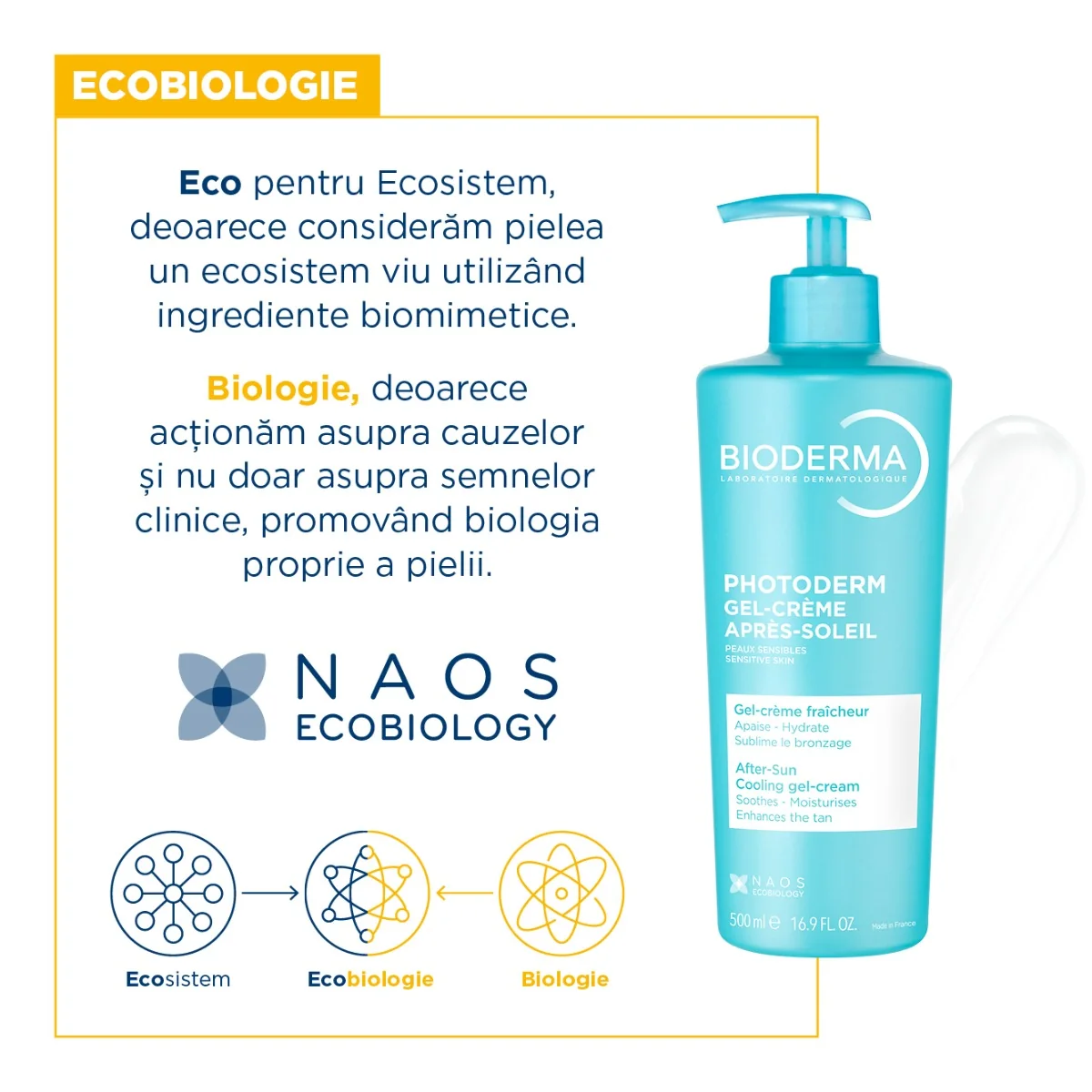 Gel-crema dupa expunerea la soare pentru piele sensibila Photoderm Apre-Soleil, 500ml, Bioderma