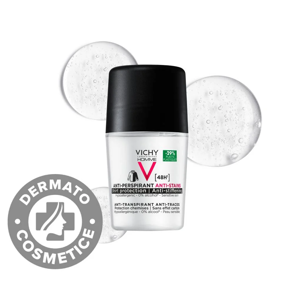 Deodorant roll-on pentru barbati anti-urme 48h Homme, 50ml, Vichy