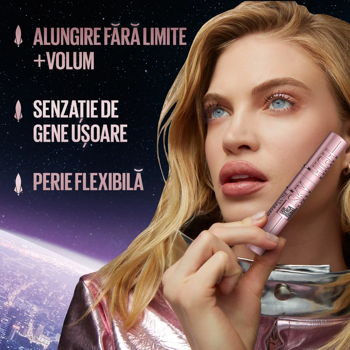 Pachet Apa micelara pentru ten sensibil Skin Naturals 400 ml, Garnier + Mascara Sky High Black 7.2 ml, Maybelline