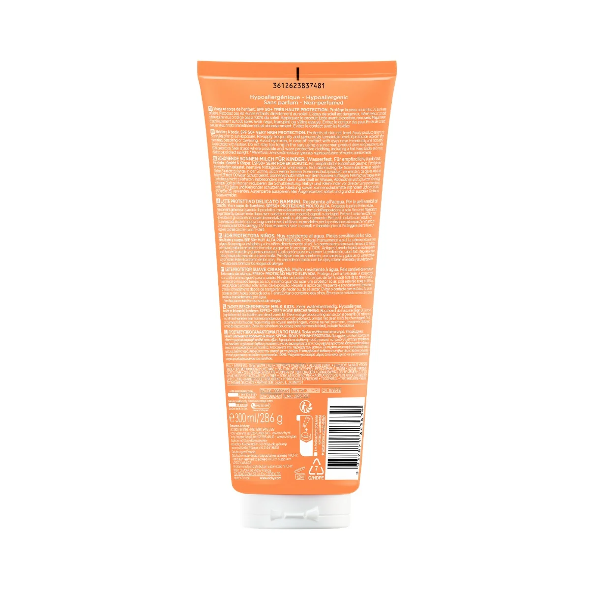 Lapte cu protectie solara SPF 50+ pentru copii fata si corp Capital Soleil, 300ml, Vichy