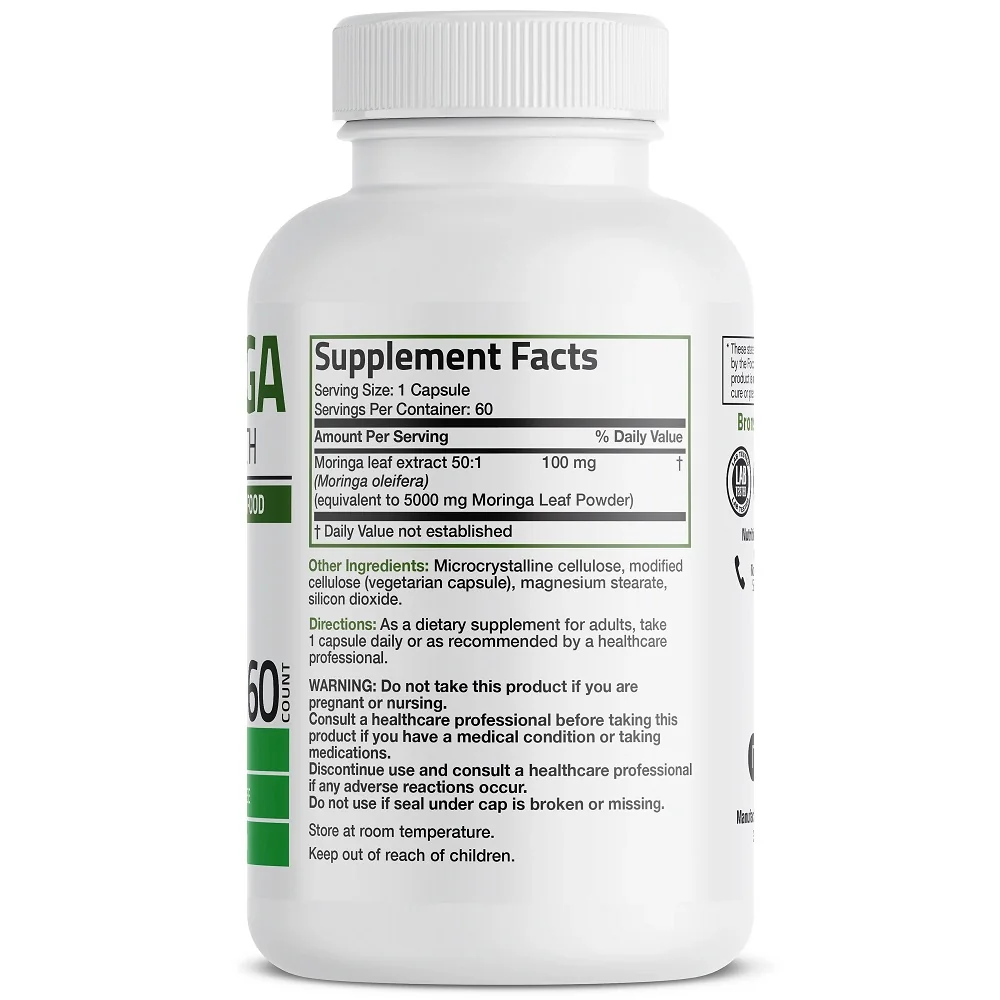 Extract din frunze de Moringa Oleifera 5000mg, 60 capsule vegetale, Bronson Laboratories