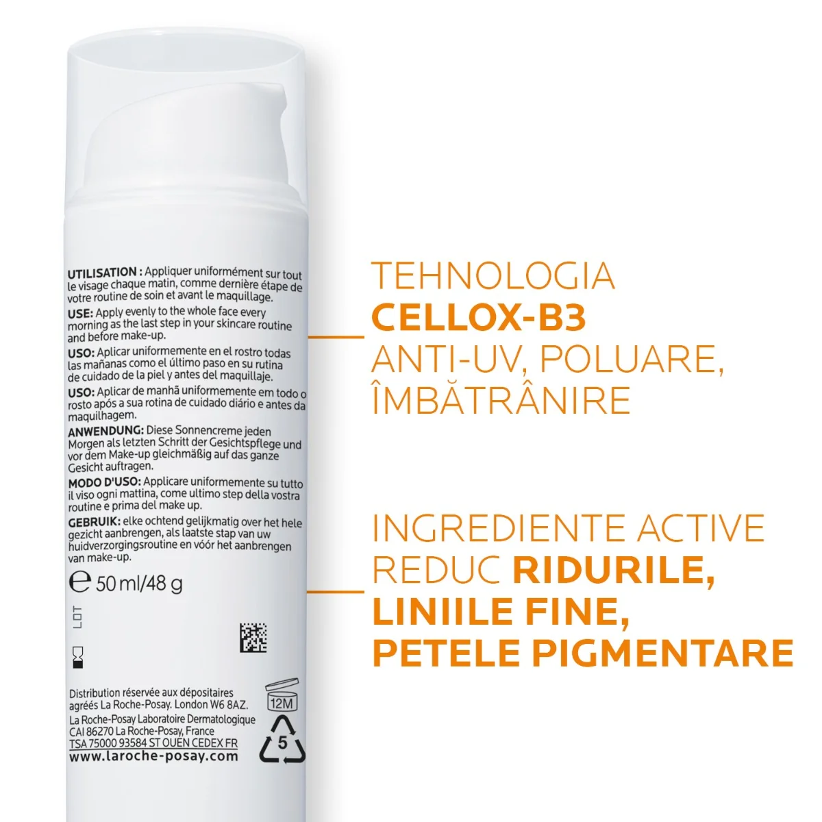 Crema cu protectie solara SPF 50 pentru fata cu actiune anti-imbatranire Anthelios Age Correct, 50ml, La Roche-Posay