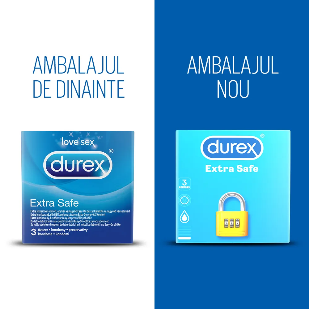 Prezervative Extra Safe, 3 bucati, Durex 