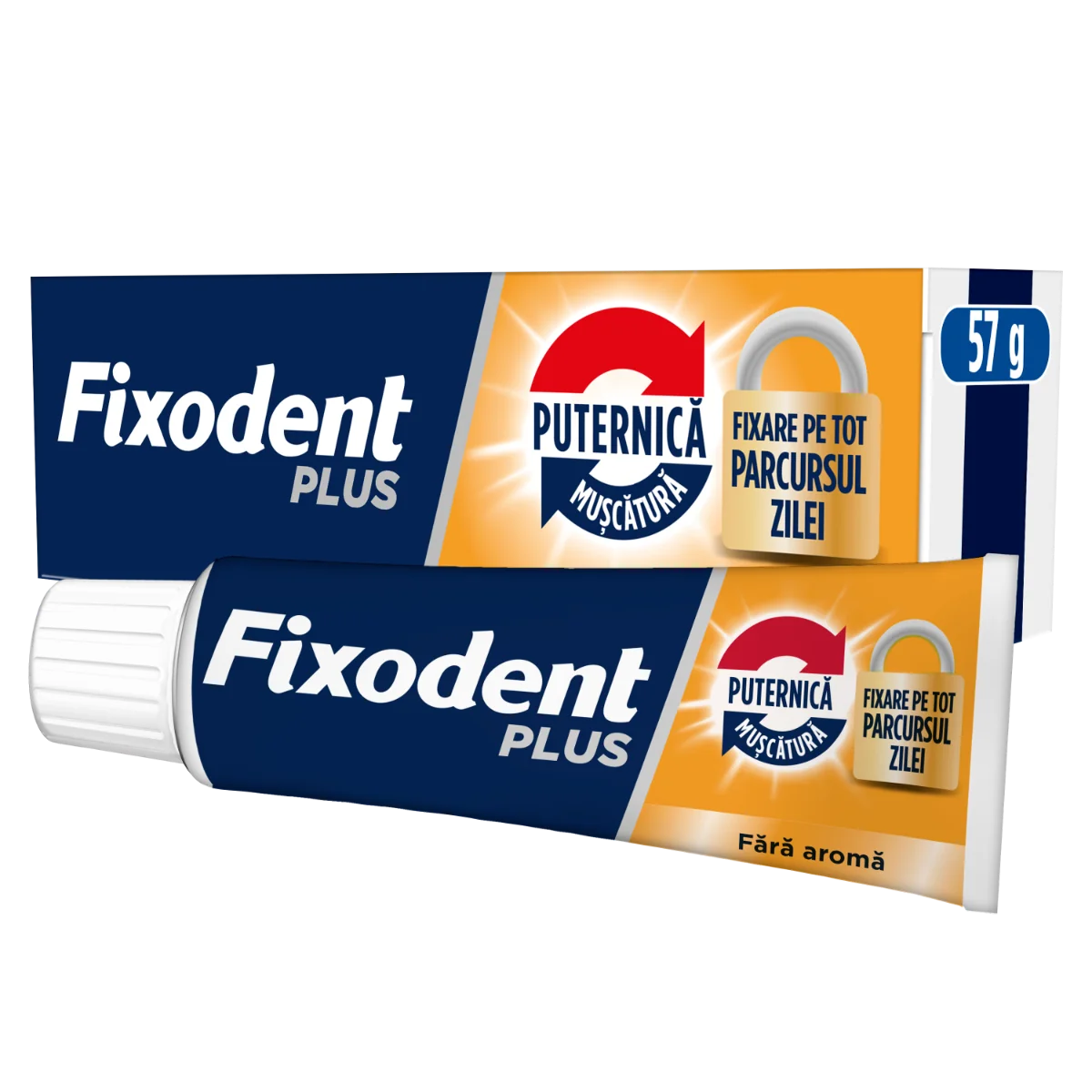 Crema adeziva Plus Strong Bite pentru proteza dentara completa si partiala, 57ml, Fixodent