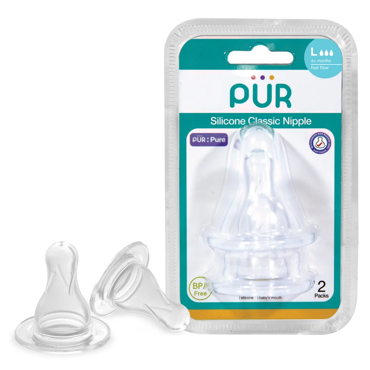 Set tetine silicon Classic marime L +6 luni, 2 bucati, PUR