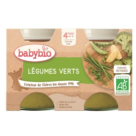 Piure din legume verzi +4 luni Bio, 2 x 130g, BabyBio