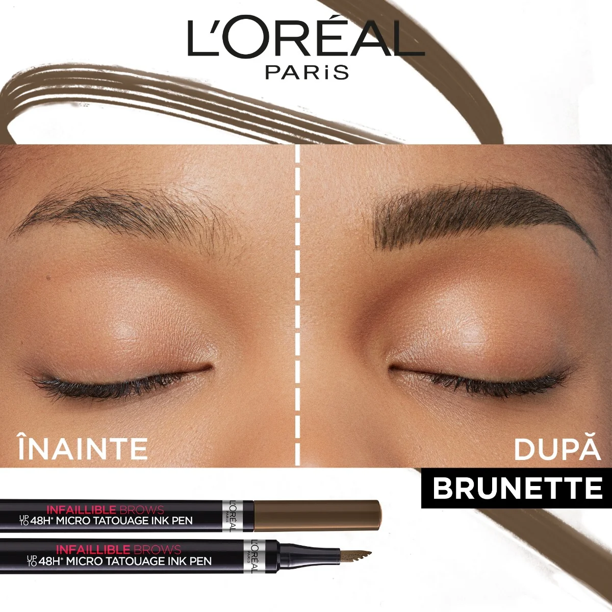 Creion de sprancene cu efect de micropigmentare Infaillible 48H 3 Brunette, 6g, L'Oreal Paris