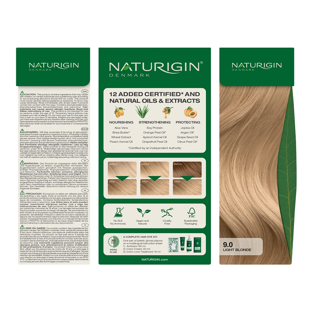 Vopsea de par Light Blonde 9.0, 115ml, Naturigin