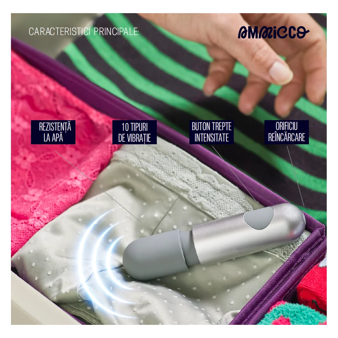 Mini vibrator cu 10 moduri de vibratie si mod silentios Future Pleasure, 1 bucata, Ammicco