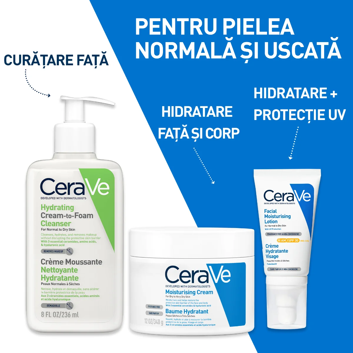 Crema hidratanta pentru ten normal-uscat AM SPF 30, 52ml, Cerave