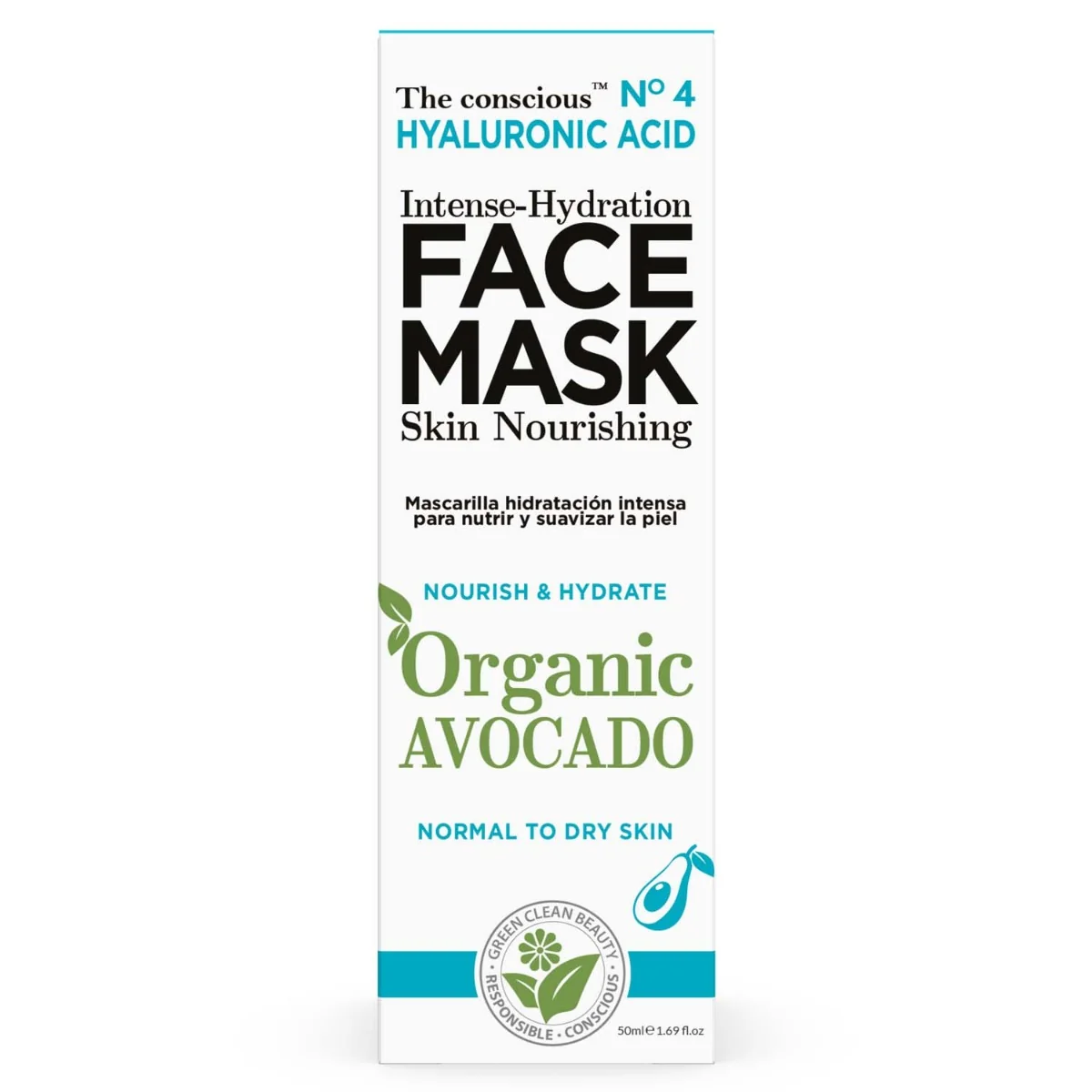 Masca intens hidratanta pentru fata cu Acid Hialuronic si Avocado, 50ml, The conscious