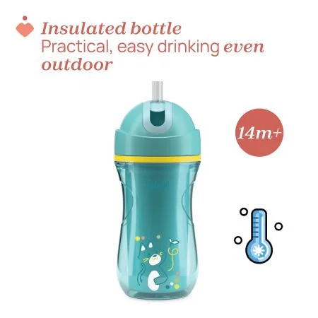 Canuta sport termorezistenta turcoaz cu pai 14 luni+, 266ml, Chicco