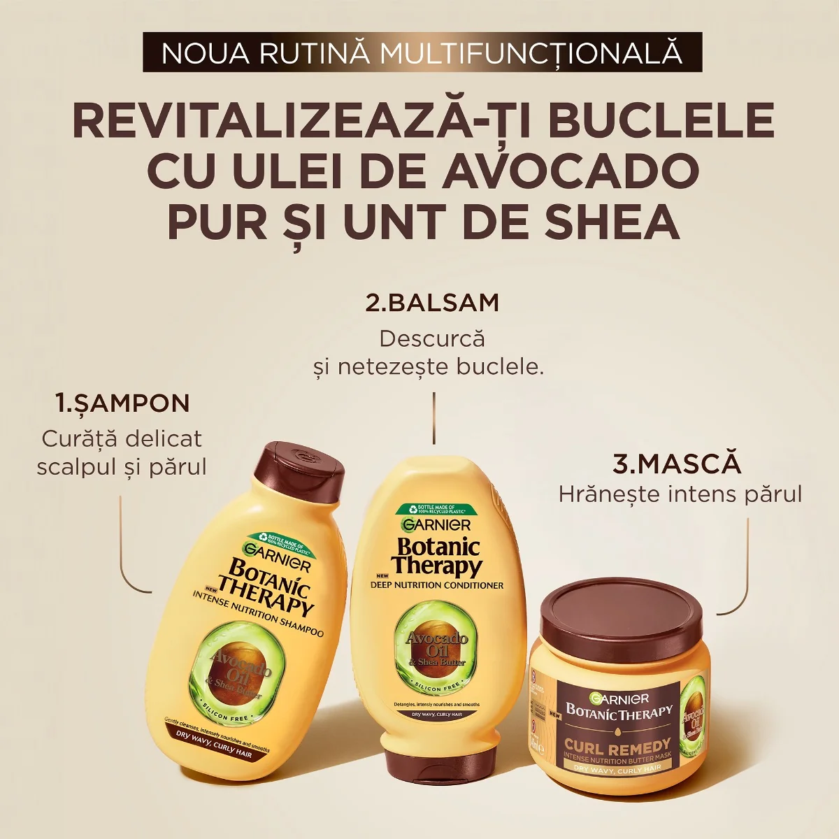 Masca pentru parul uscat ondulat si cret Botanic Therapy Avocado Oil, 340ml, Garnier