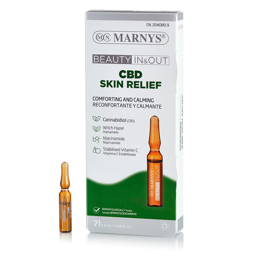 CBD Skin Relief cu canabidiol + apa de hamamelis + vitamina c stabilizata + vitamina B3, 7 fiole, Marnys