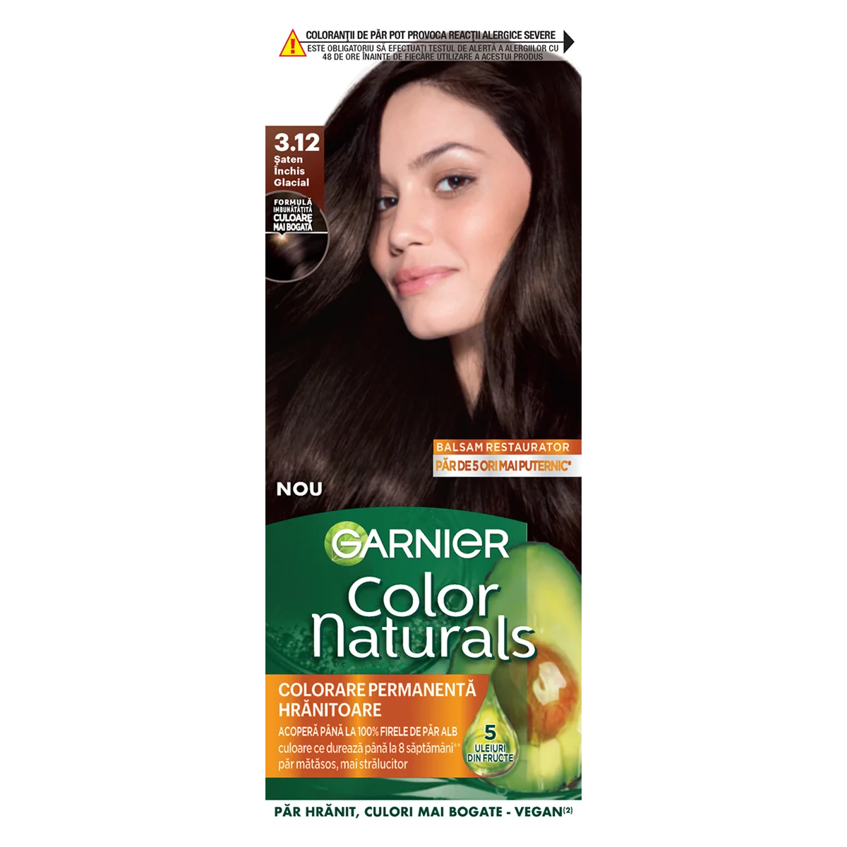 Vopsea de par permanenta Color Naturals 3.12 Saten Inchis Glacial, 112ml, Garnier