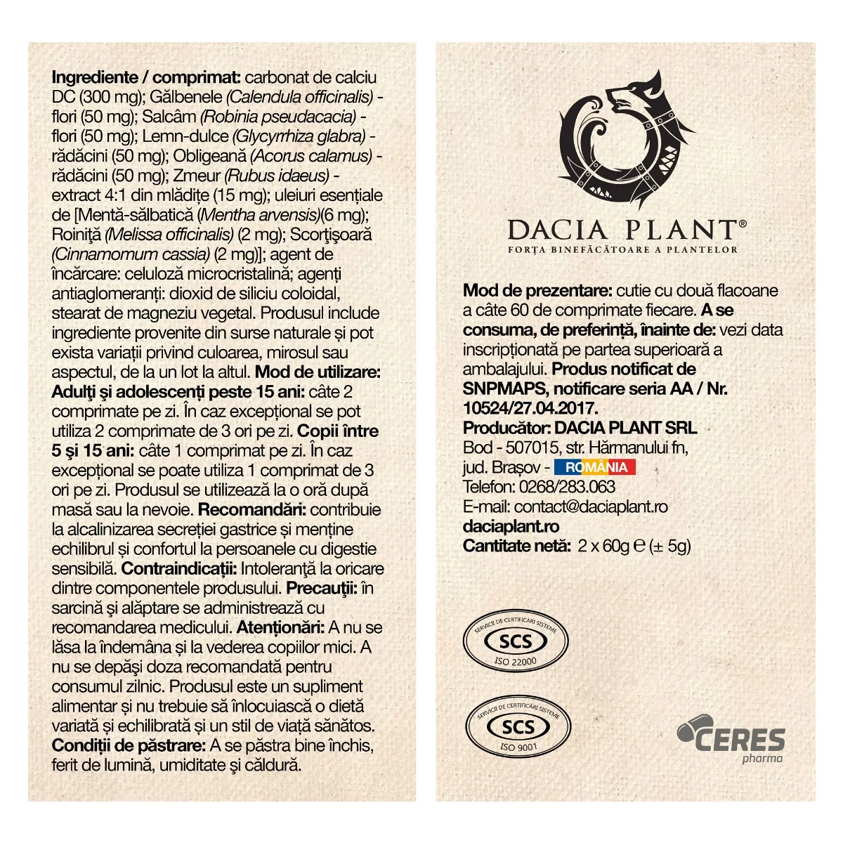 Pachet Gastrocalm, 120 comprimate, Dacia Plant