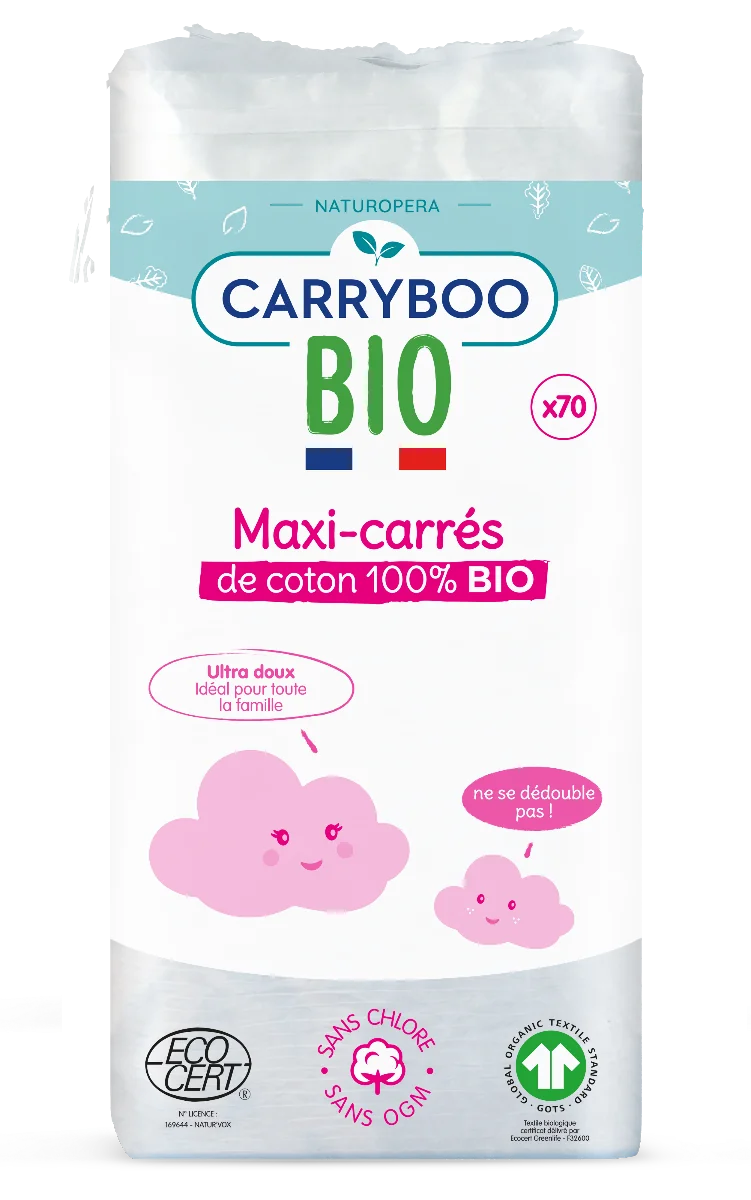 Dischete din bumbac dreptunghiulare BIO, 70 bucati, Carryboo
