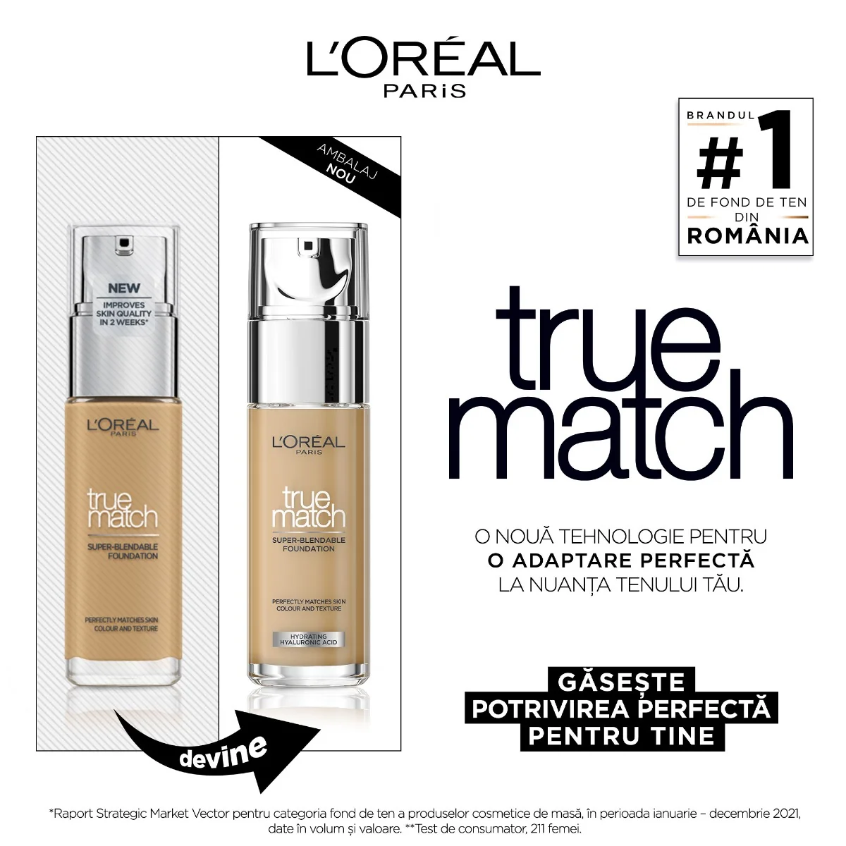Fond de ten infuzat cu acid hialuronic True Match 6N Honey, 30ml, L'Oreal Paris 