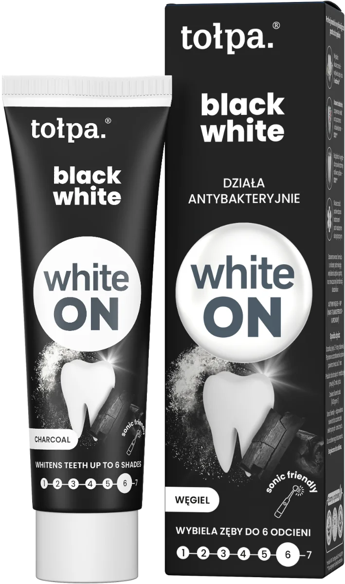 Pasta de dinti cu carbune White ON Black, 75ml, Tolpa