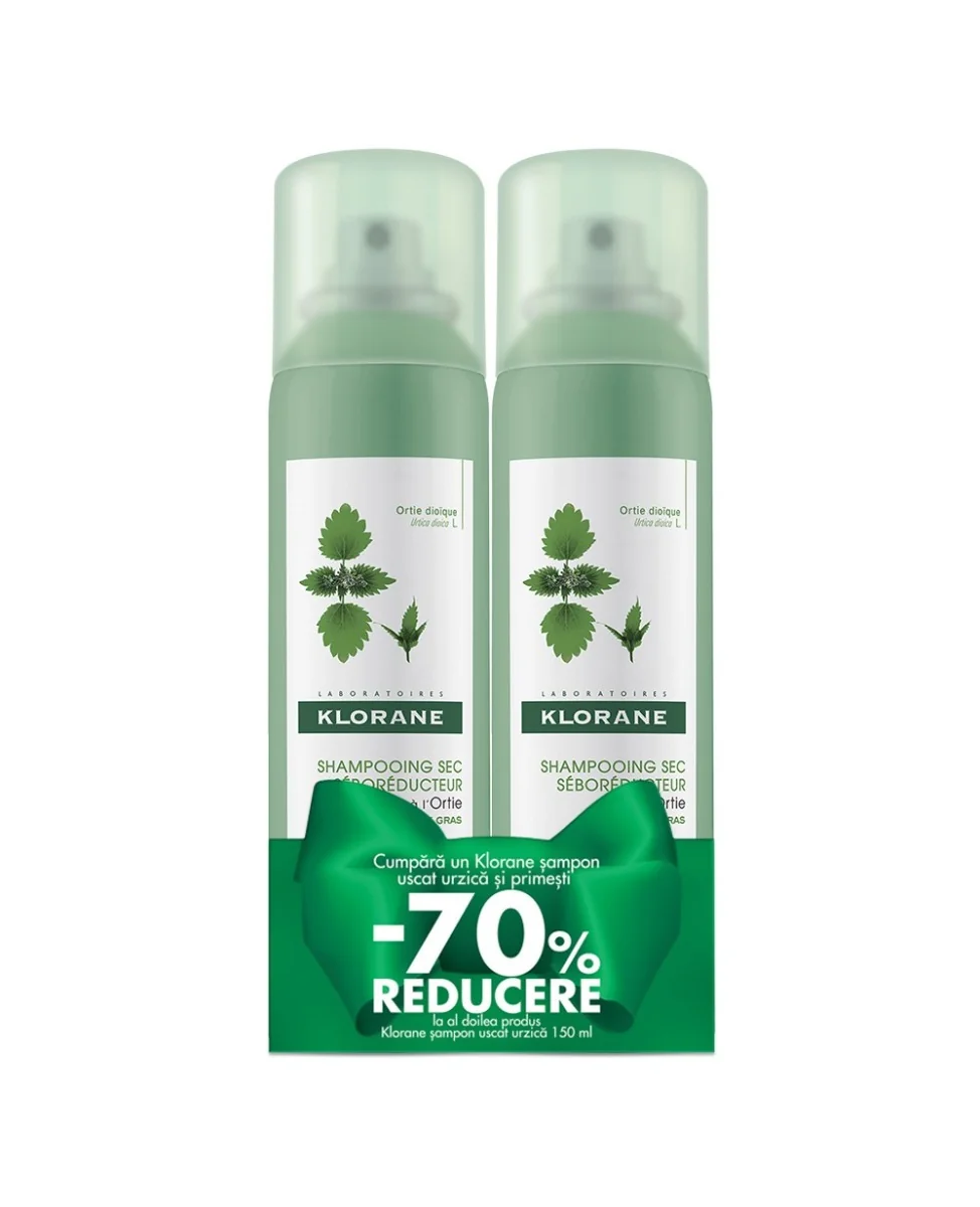 Pachet Sampon uscat cu lapte de ovaz 1 + 70% reducere la al doilea produs, 2 x 150ml, Klorane