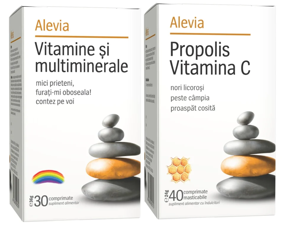 Pachet Vitamine si Multiminerale 30 comprimate + Propolis si Vitamina C 40 comprimate, Alevia