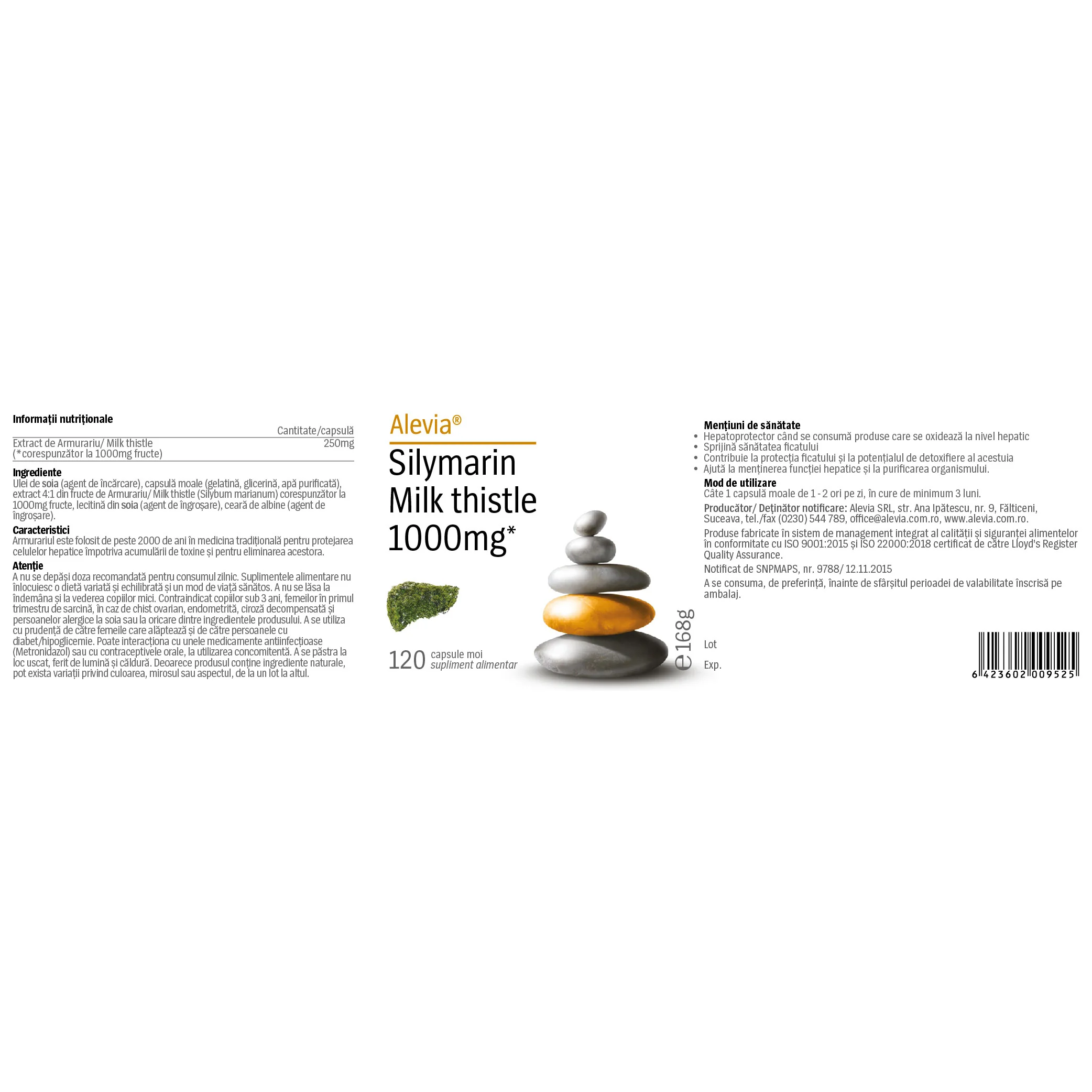 Silymarin Milk thistle 1000mg, 120 comprimate, Alevia