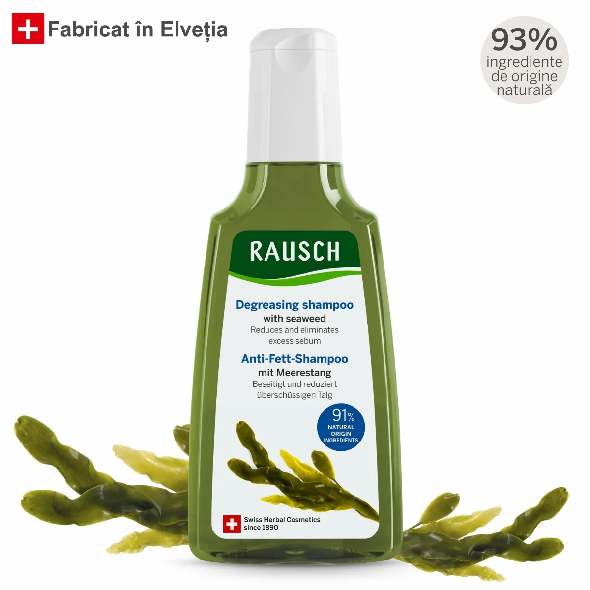 Sampon pentru par gras cu alge marine, 200ml, Rausch