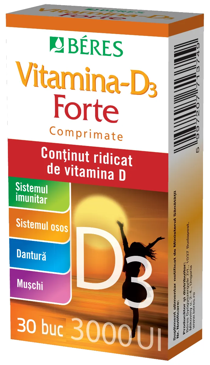 Vitamina D3 Forte 3000 UI, 30 comprimate, Beres