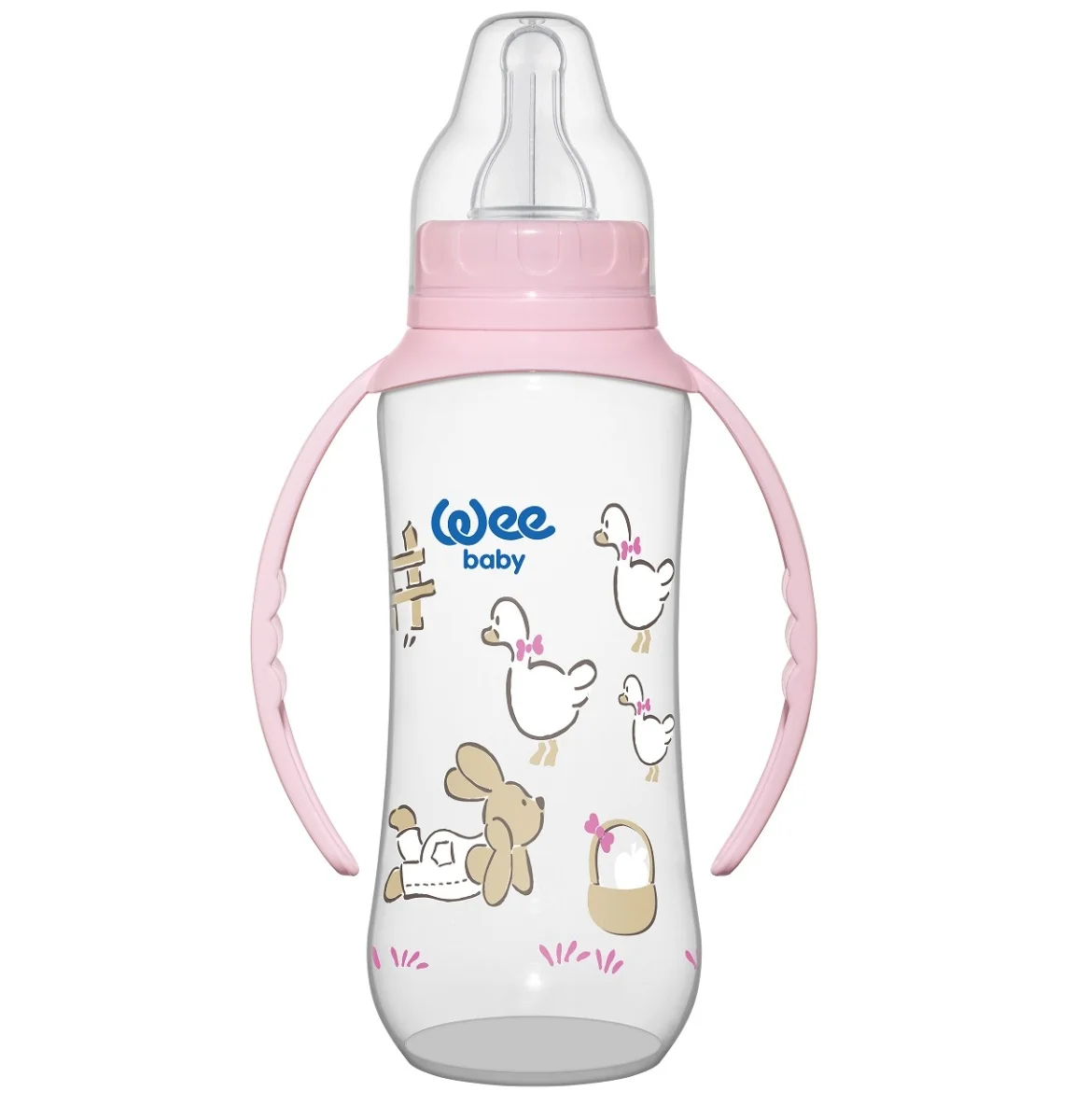 Biberon cu manere si tetina din silicon rotunda, 270ml, Wee Baby