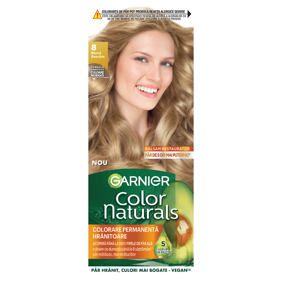 Vopsea de par permanenta Color Naturals 8 Blond Deschis, 112ml, Garnier