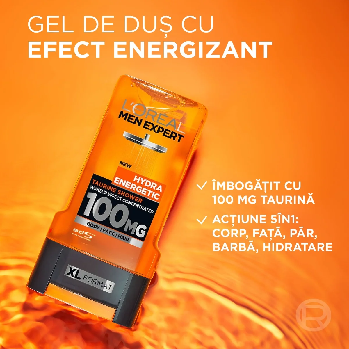 Gel de dus pentru corp, par si barba Hydra Energetic, 300ml, L'Oreal Men Expert